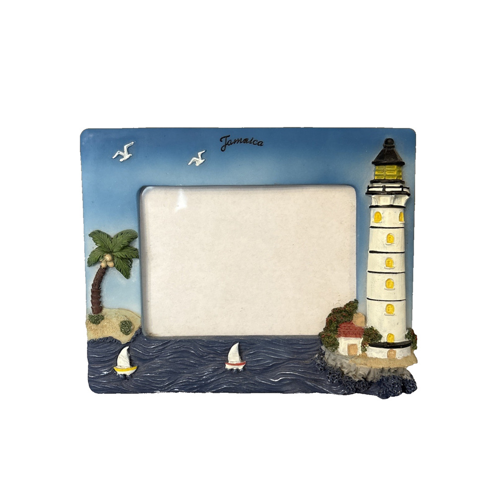Jamaica Tropical Beach Picture Frame Palm Tree Lighthouse 3.5x5 Photo Souvenir V